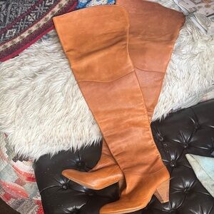 Free Peoples Women’s Over-the-Knee Leather Boots in Cognac